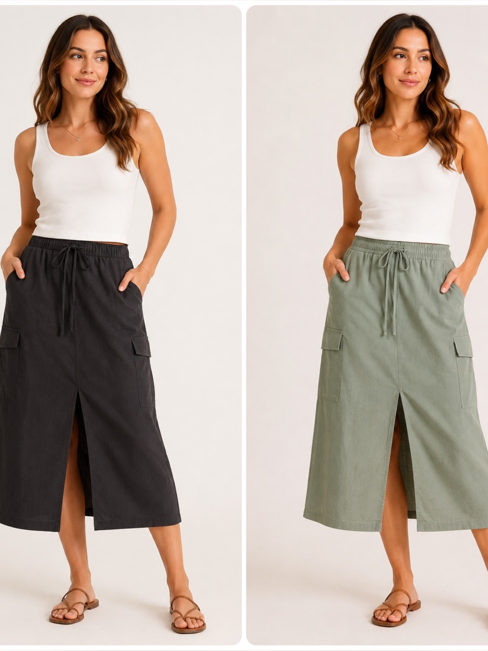 Sonoma Women’s Linen Blend Cargo Midi Skirts – Size XL – 2-Piece Bundle NWT